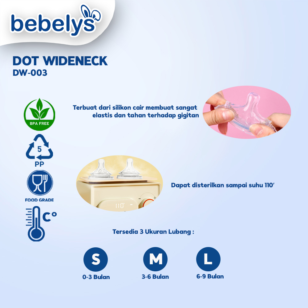 Dot Bayi Wideneck Bebelys DW-003 BPA Free Ukuran S M L 0-9 Bulan Anti Kolik