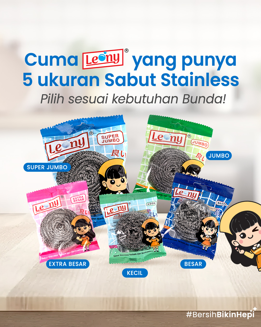 Sabut Stainless Leony Super Jumbo Anti Karat kawat gosok panci Tahan Lama