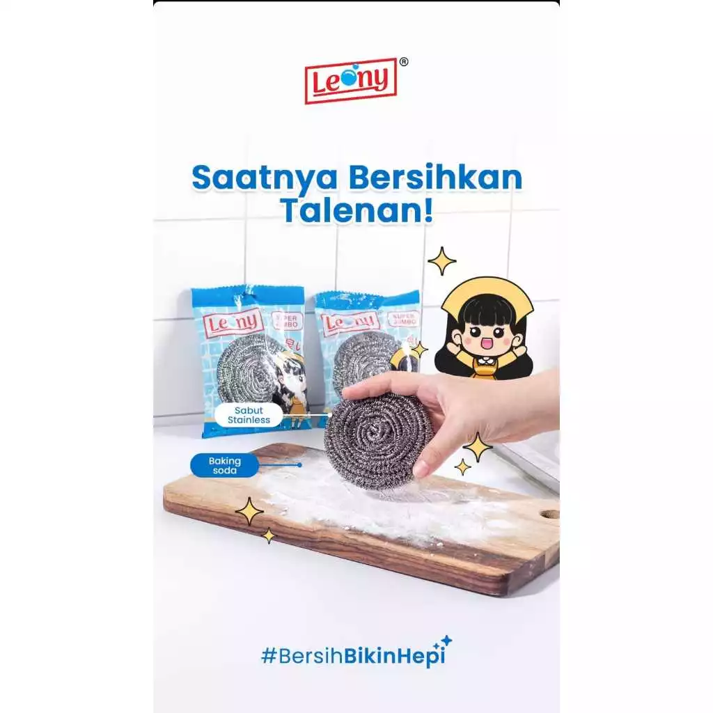 Sabut Stainless Leony Super Jumbo Anti Karat kawat gosok panci Tahan Lama