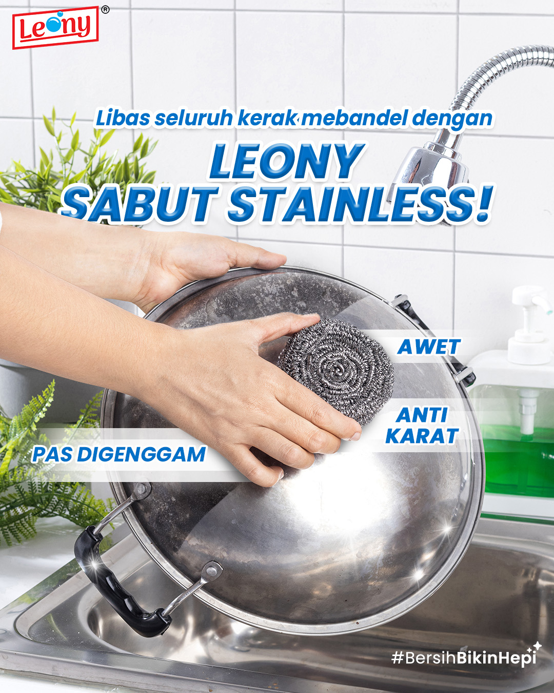 Sabut Stainless Leony Super Jumbo Anti Karat kawat gosok panci Tahan Lama