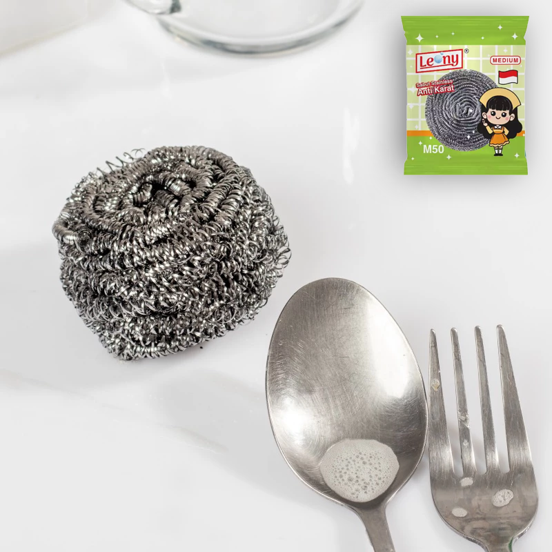 Sabut Stainless Leony Medium Anti Karat kawat gosok panci Tahan Lama
