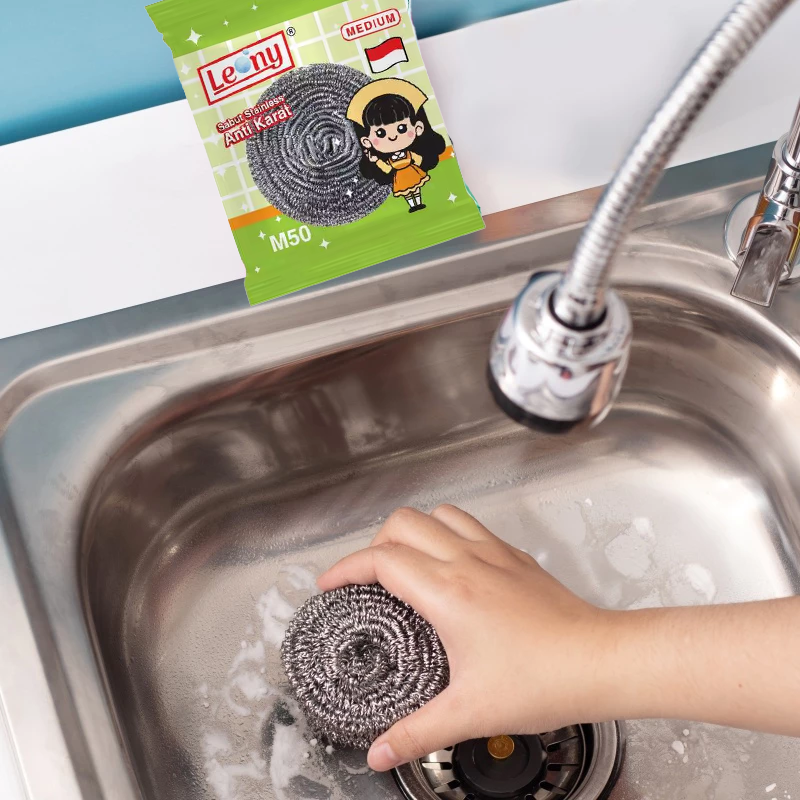 Sabut Stainless Leony Medium Anti Karat kawat gosok panci Tahan Lama