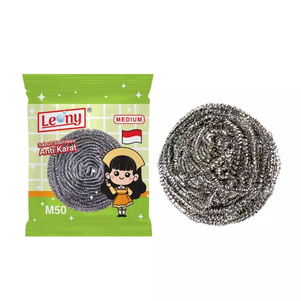 Sabut Stainless Leony Medium Anti Karat kawat gosok panci Tahan Lama