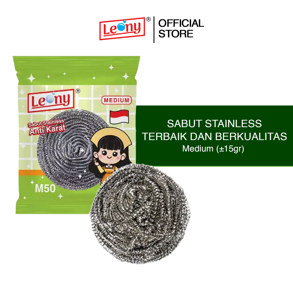 Sabut Stainless Leony Medium Anti Karat kawat gosok panci Tahan Lama
