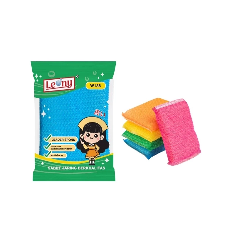 Leony Sabut Spons Jaring Plastik W138 - Spon Cuci Piring Anti Gores 11x8.5cm