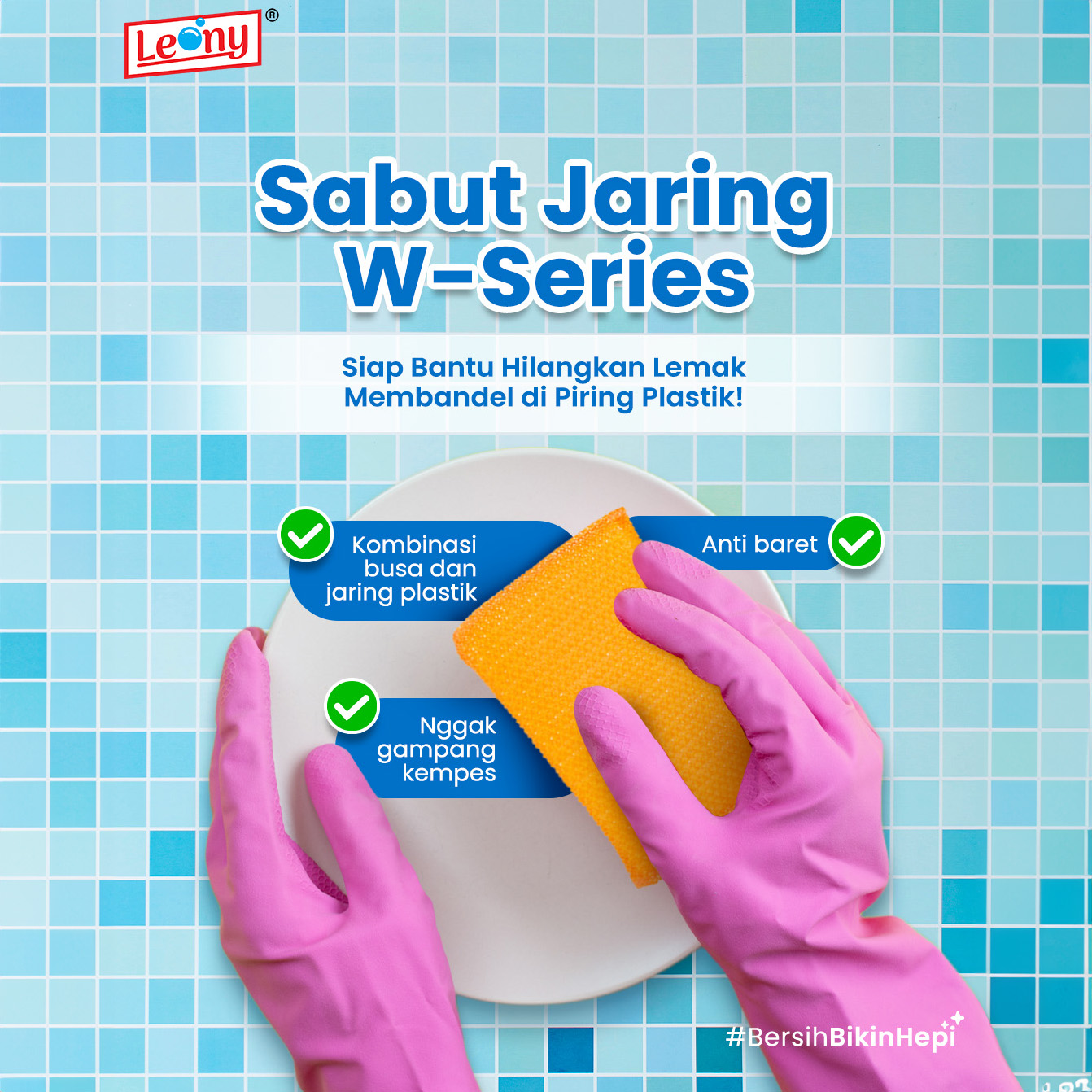 Leony Sabut Spons Jaring Plastik W138 - Spon Cuci Piring Anti Gores 11x8.5cm