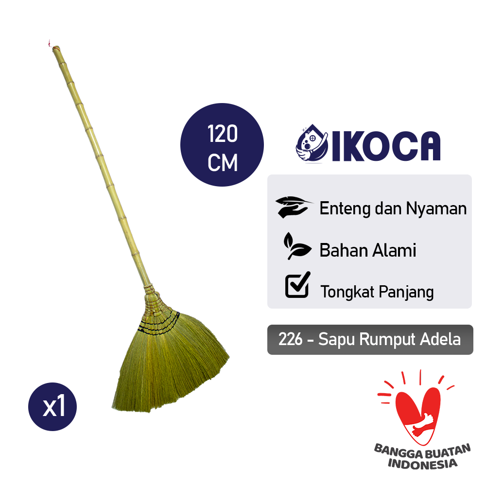 IKOCA Sapu Rumput Premium Adela Sapu Lantai Sapu Grass Broom Gagang Bambu Kuat IKO-226