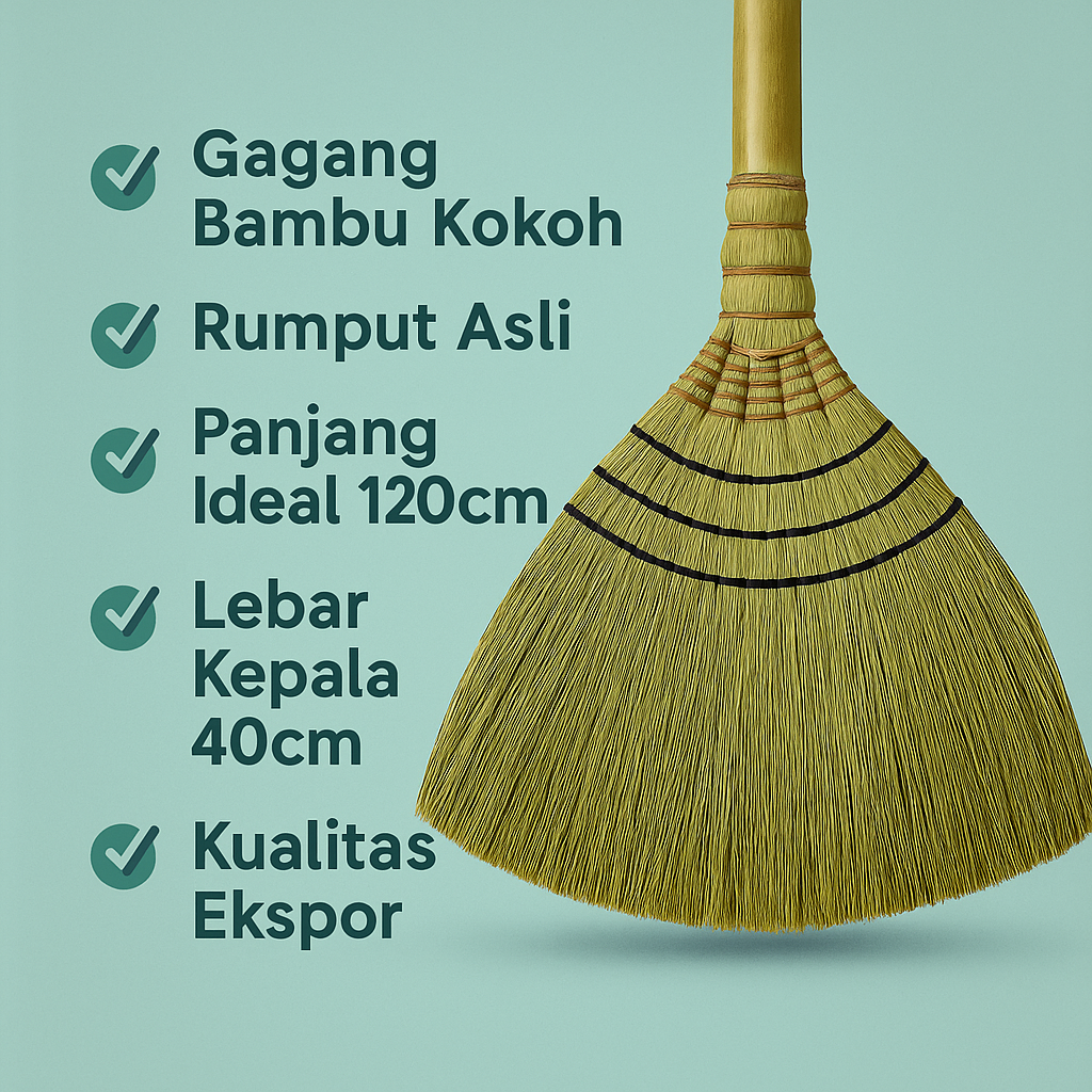 IKOCA Sapu Rumput Premium Adela Sapu Lantai Sapu Grass Broom Gagang Bambu Kuat IKO-226