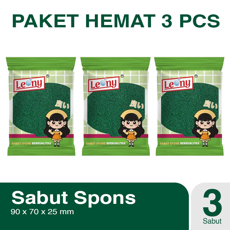 Paket 3 Pcs Sabut Spon Cuci Piring Dapur Leony Hijau Kuning Spons Reguler Busa Ampuh Angkat Noda Membandel