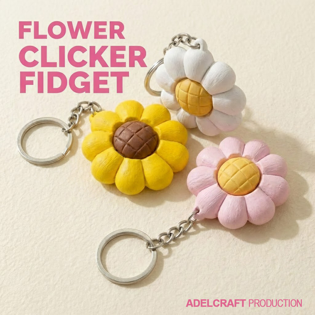 Ktmstore - Flower Clicker Fidget Keychain Gantungan Kunci Bunga Daisy Sunflower - Stress Relief Toy 3D Printed