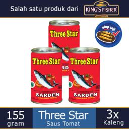 Paket 3 Pcs Three Star Sarden mini saus tomat Makanan Kaleng 155 g