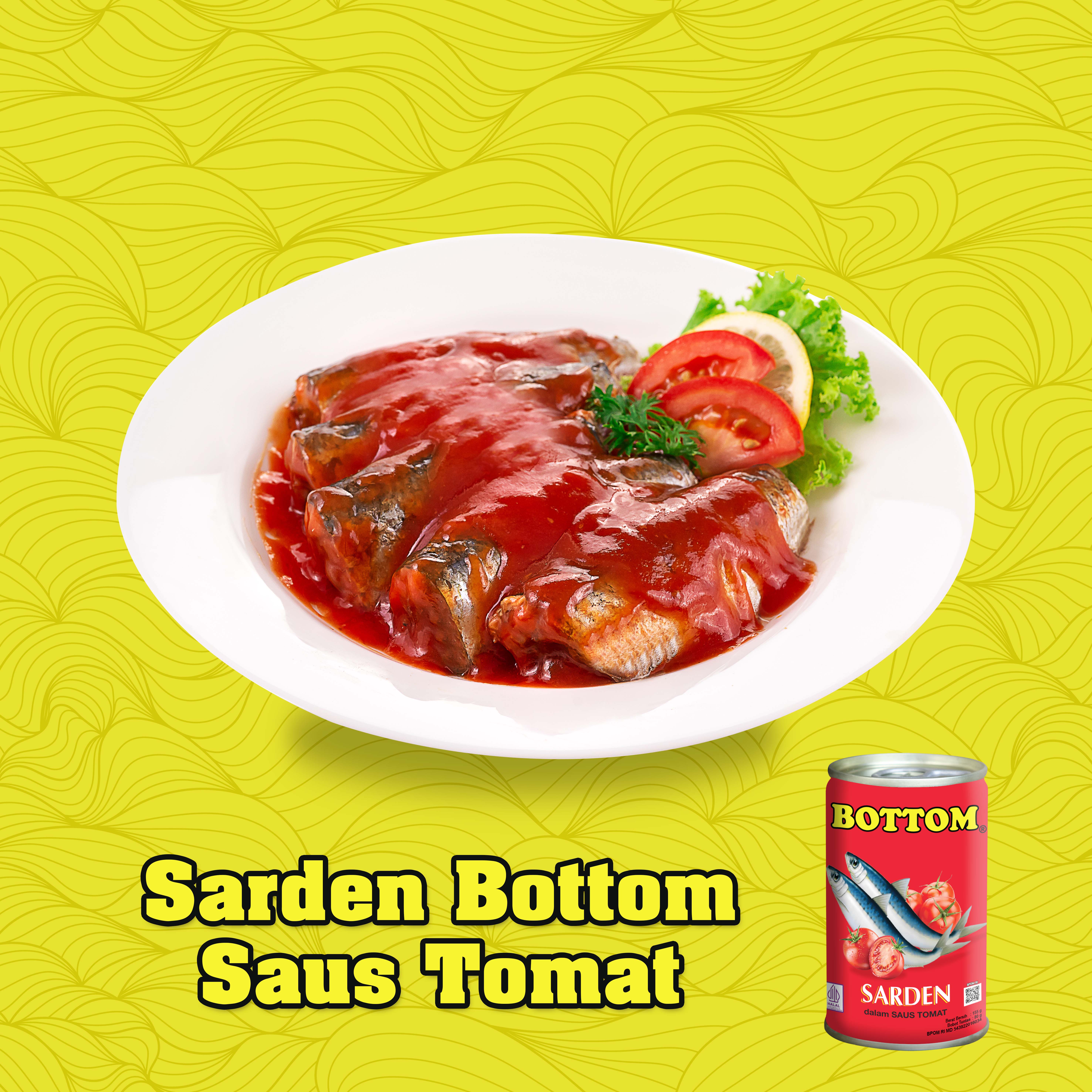 Paket 2 pcs Bottom Sarden mini saus tomat Makanan Ikan Kaleng 155 g