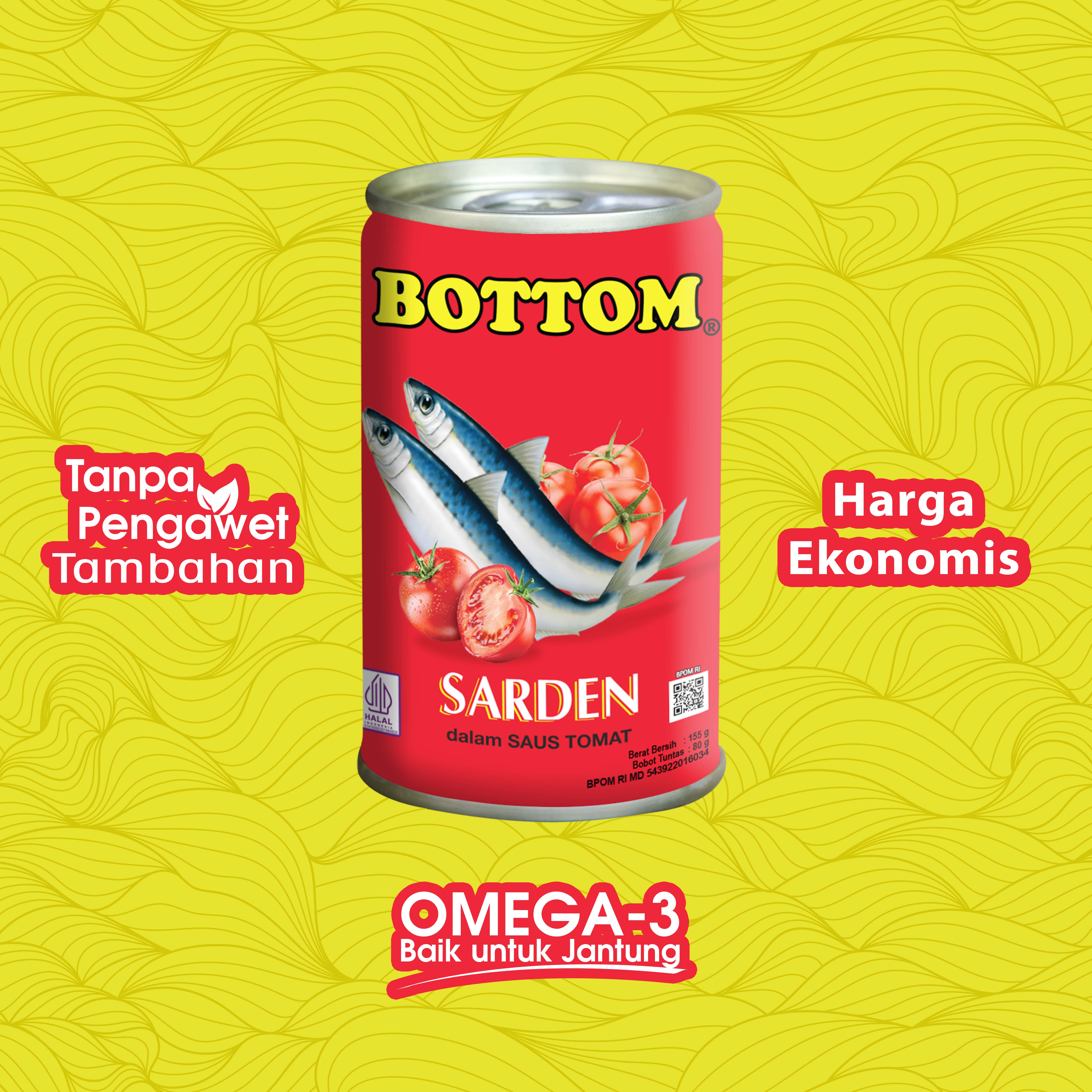 Paket 2 pcs Bottom Sarden mini saus tomat Makanan Ikan Kaleng 155 g