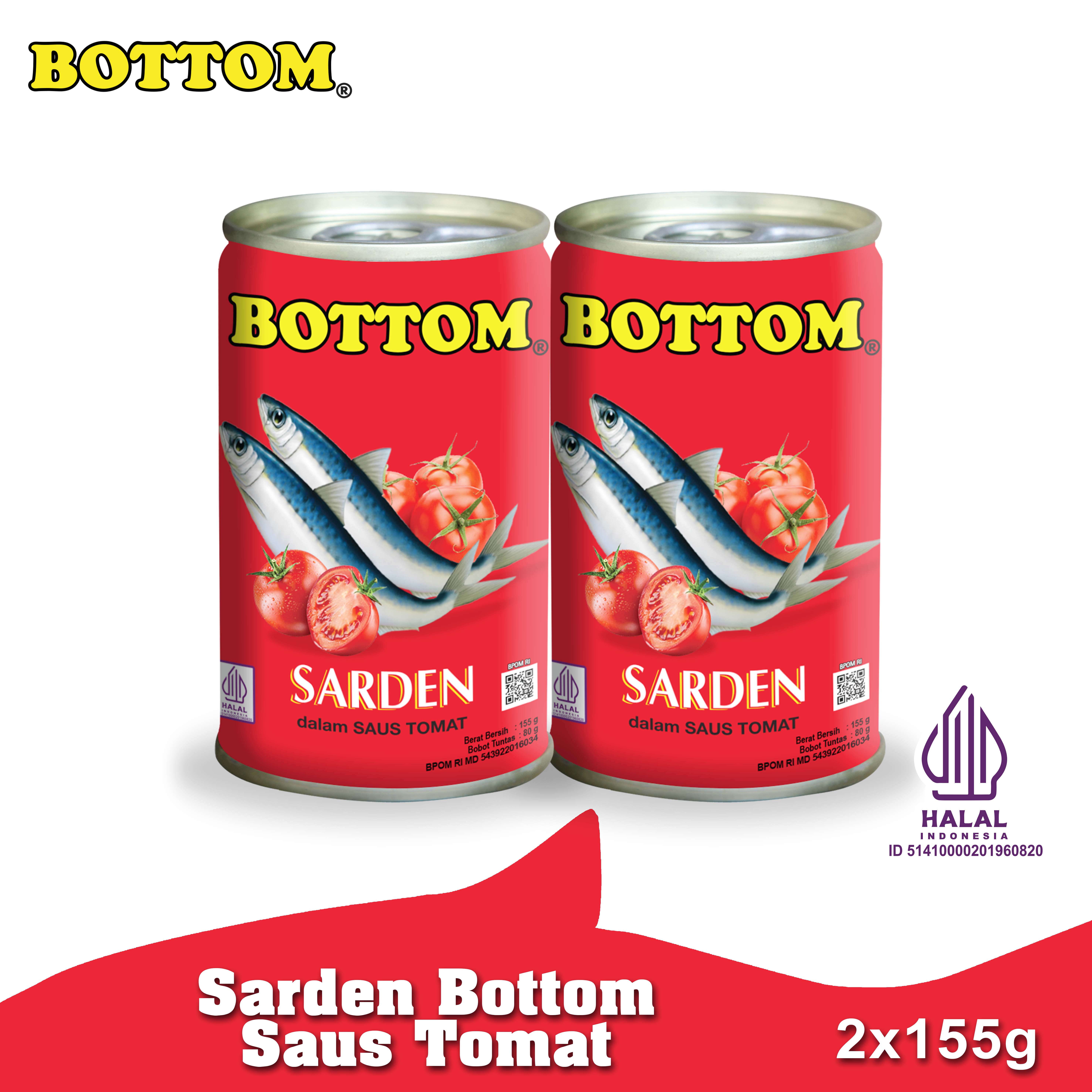 Paket 2 pcs Bottom Sarden mini saus tomat Makanan Ikan Kaleng 155 g