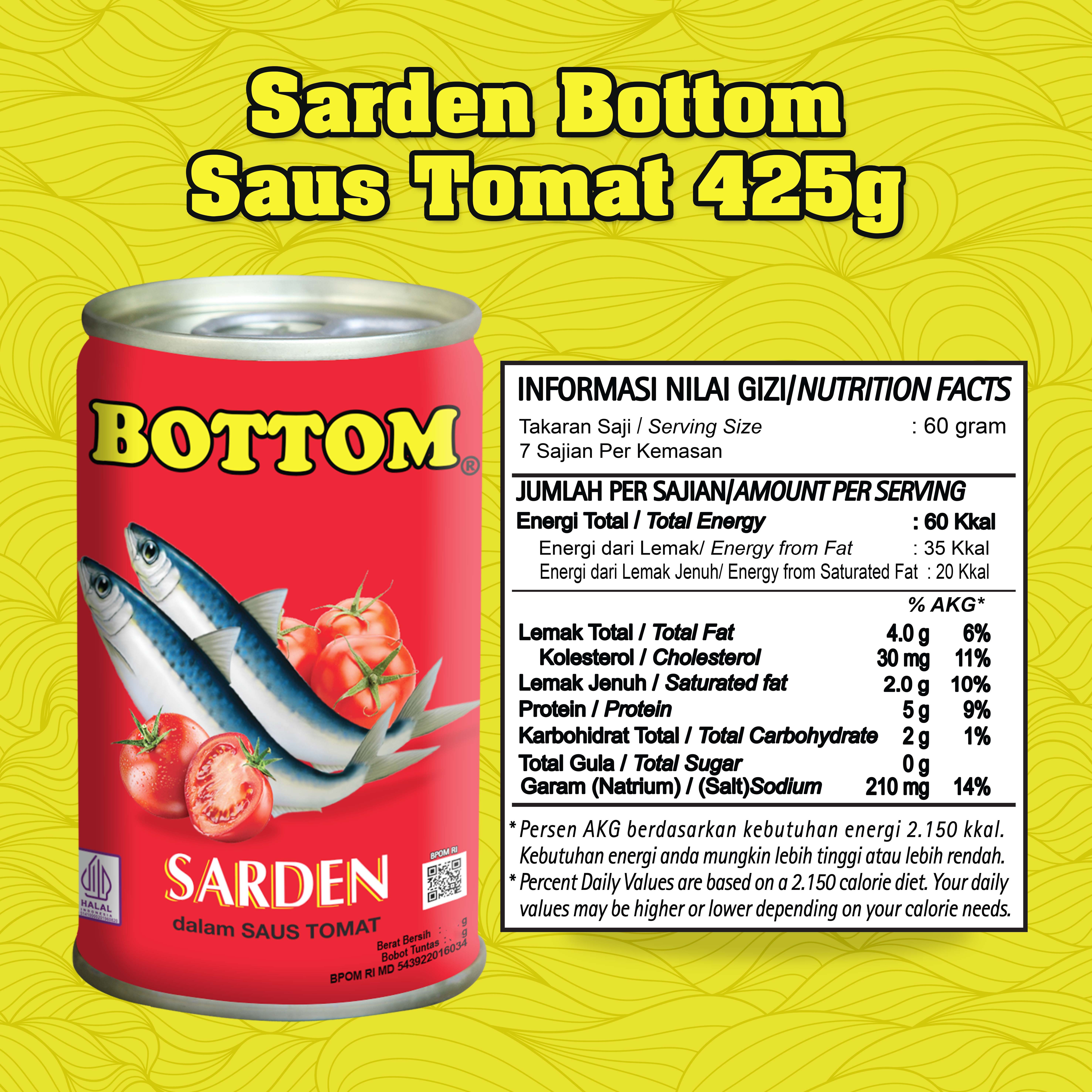 Bottom Sarden saus tomat Makanan Kaleng 425 g