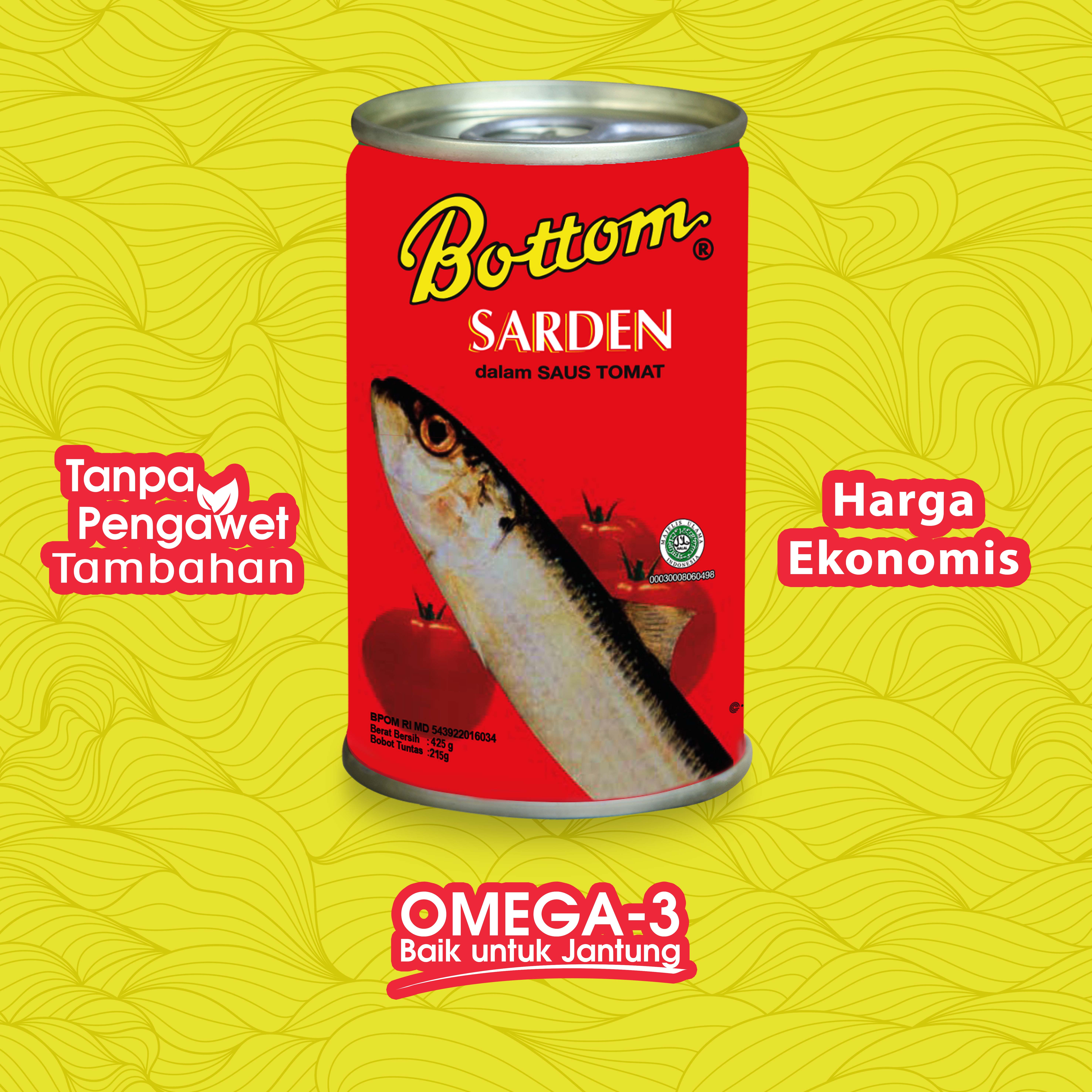 Paket 2 pc Bottom Sarden saus tomat Makanan Ikan Kaleng 425 g