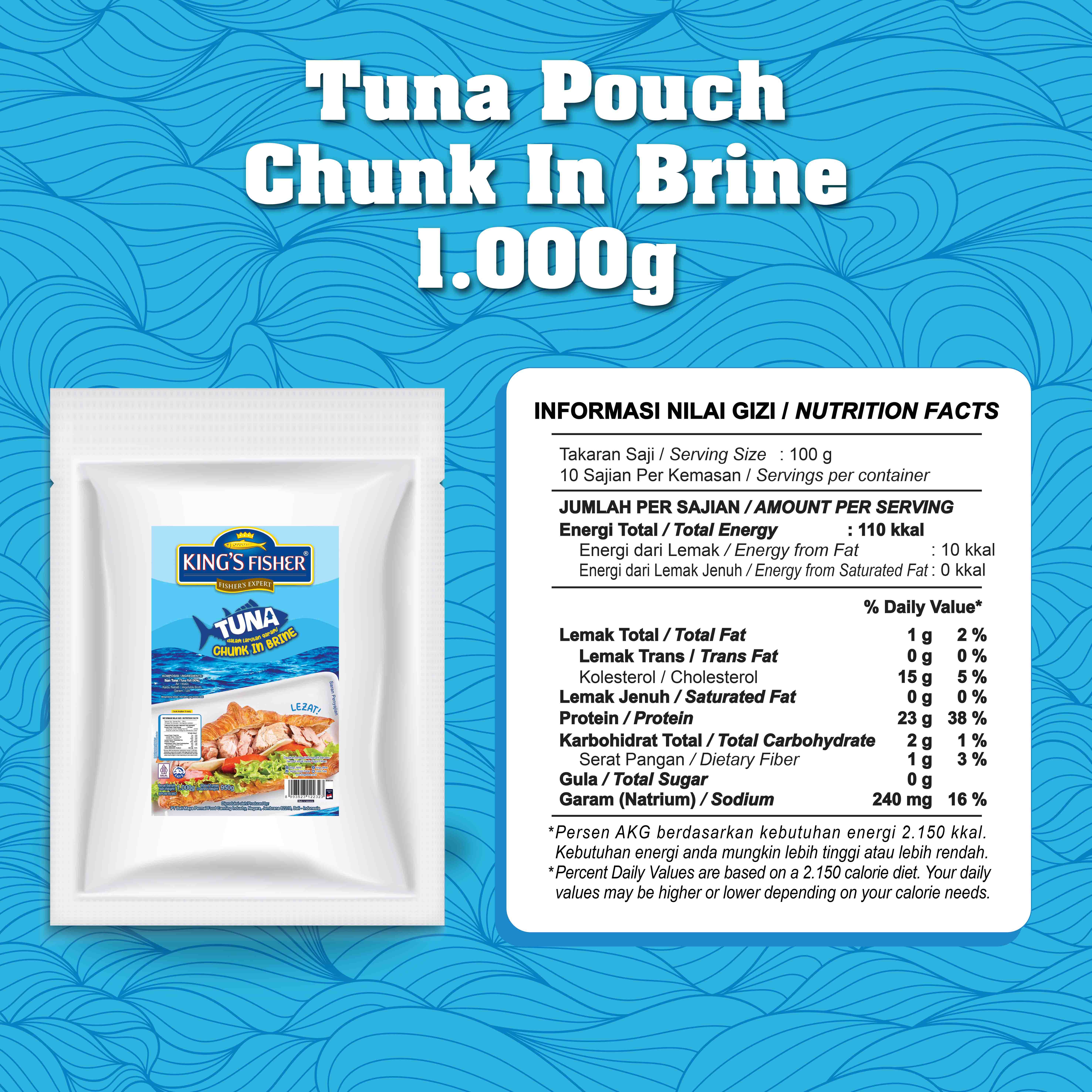 King's Fisher Tuna Air Garam Pouch Tuna Ikan Kaleng in Brine 1000 gr
