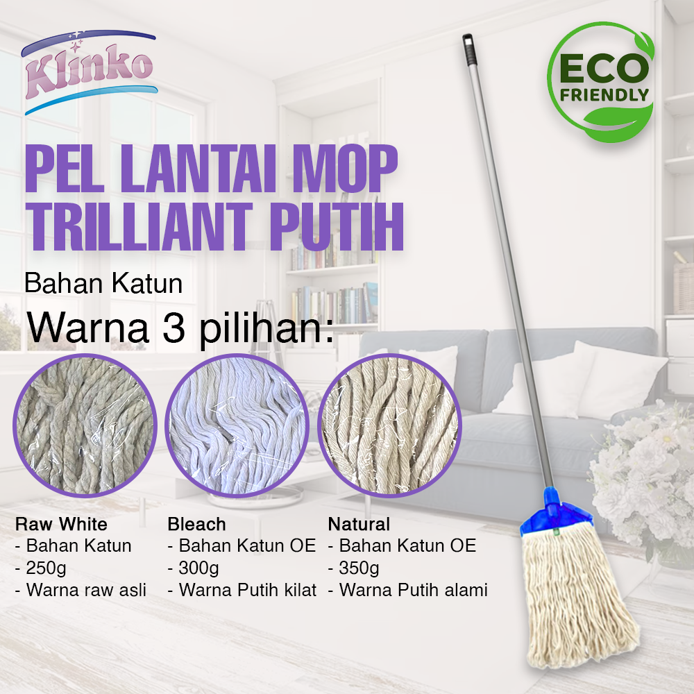 SET OE BLEACH Alat Pel Lantai Putih Jepit Mop Triliant OE White Katun Klinko