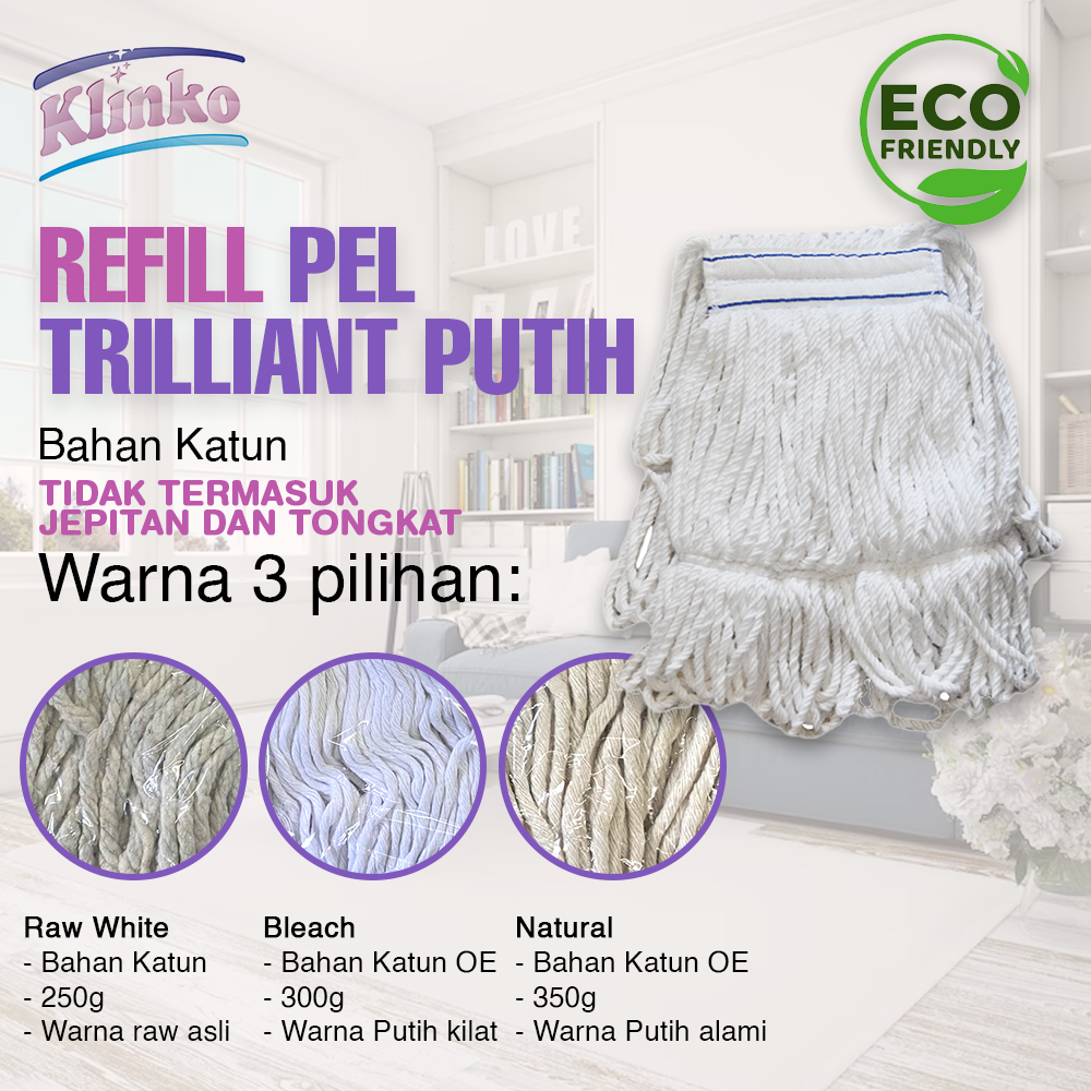 REFILL OE BLEACH Alat Pel Lantai Putih Jepit Mop Triliant OE White Katun Klinko