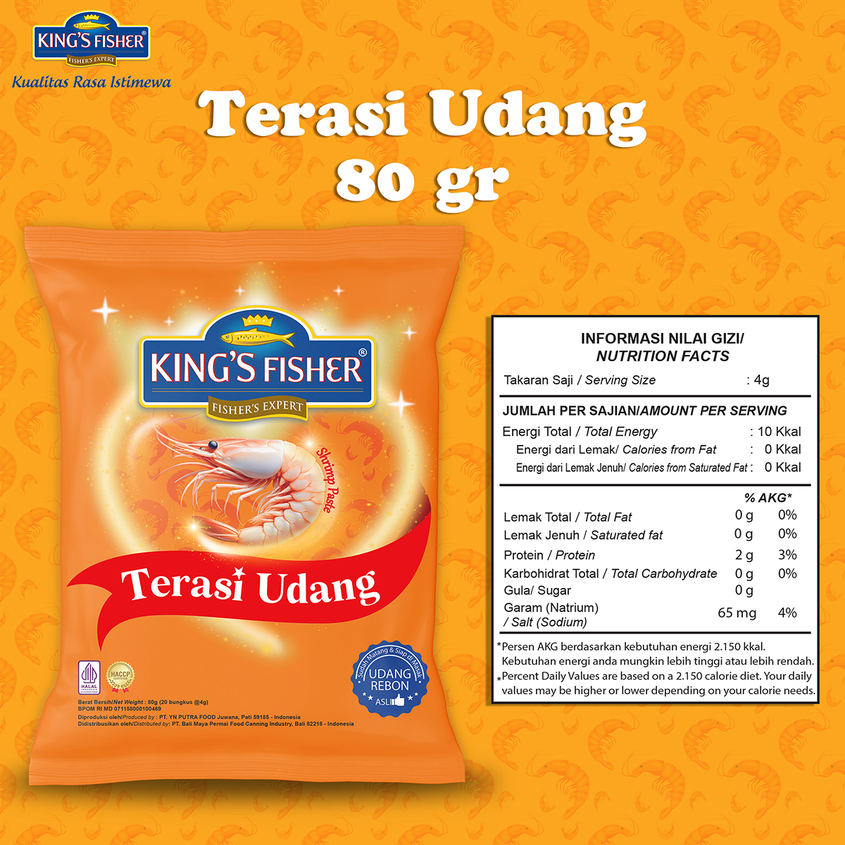 Paket 2 pak King's Fisher Terasi Udang 20 x 4 g Trasi Udang Rebon Asli Wangi Enak