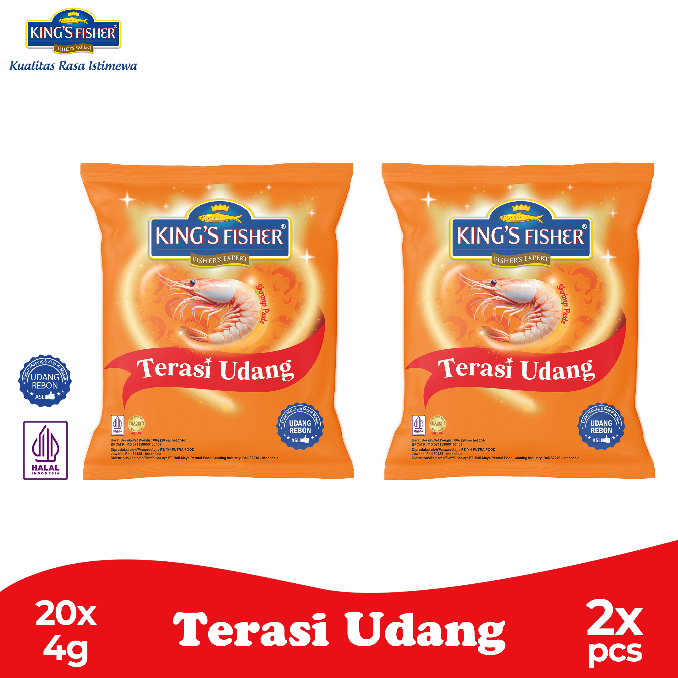 Paket 2 pak King's Fisher Terasi Udang 20 x 4 g Trasi Udang Rebon Asli Wangi Enak