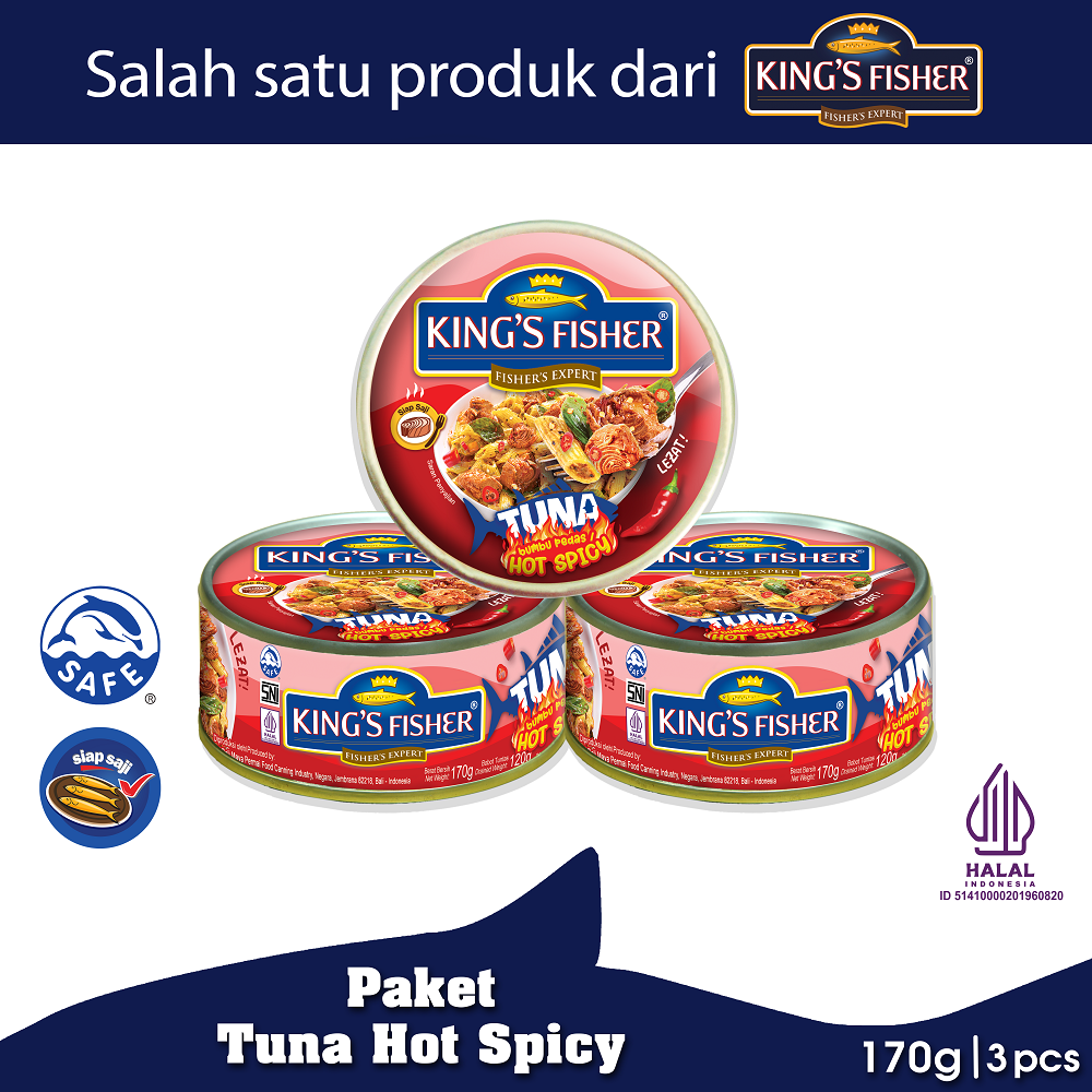 Paket 3 pcs King's Fisher Tuna Canned Hot Spicy Daging Tuna Makanan Kaleng 170 g