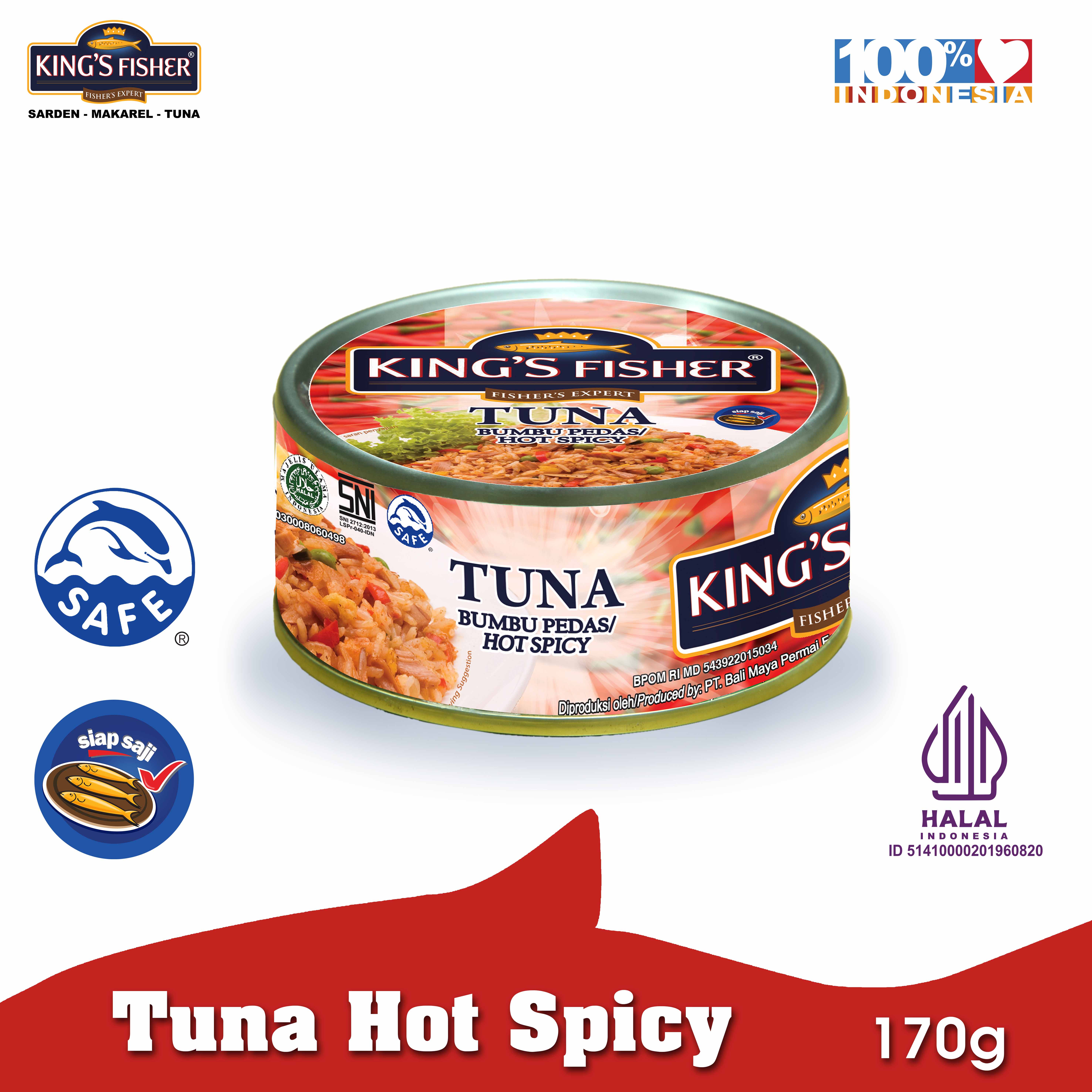 Paket 3 pcs King's Fisher Tuna Canned Hot Spicy Daging Tuna Makanan Kaleng 170 g