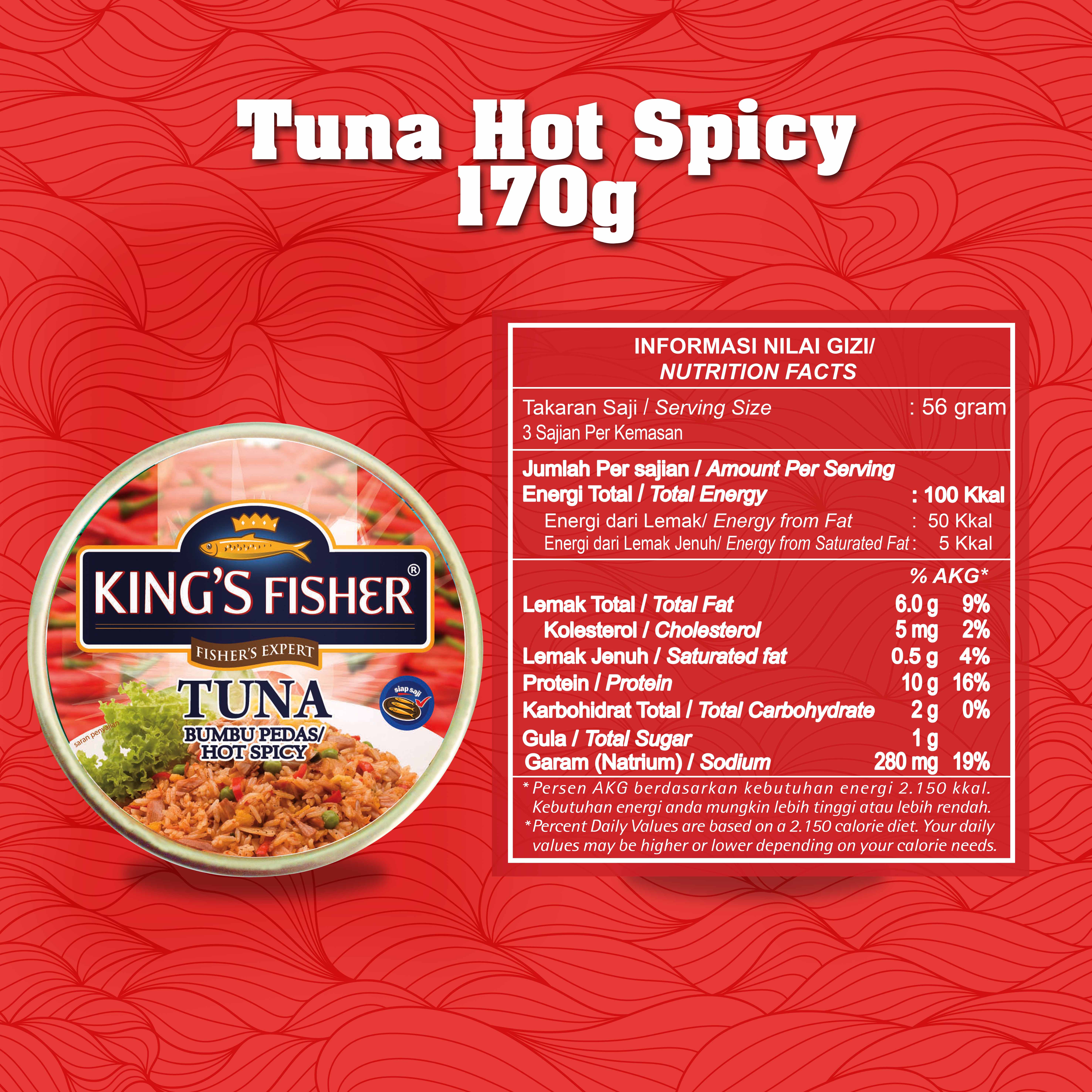 Paket 3 pcs King's Fisher Tuna Canned Hot Spicy Daging Tuna Makanan Kaleng 170 g