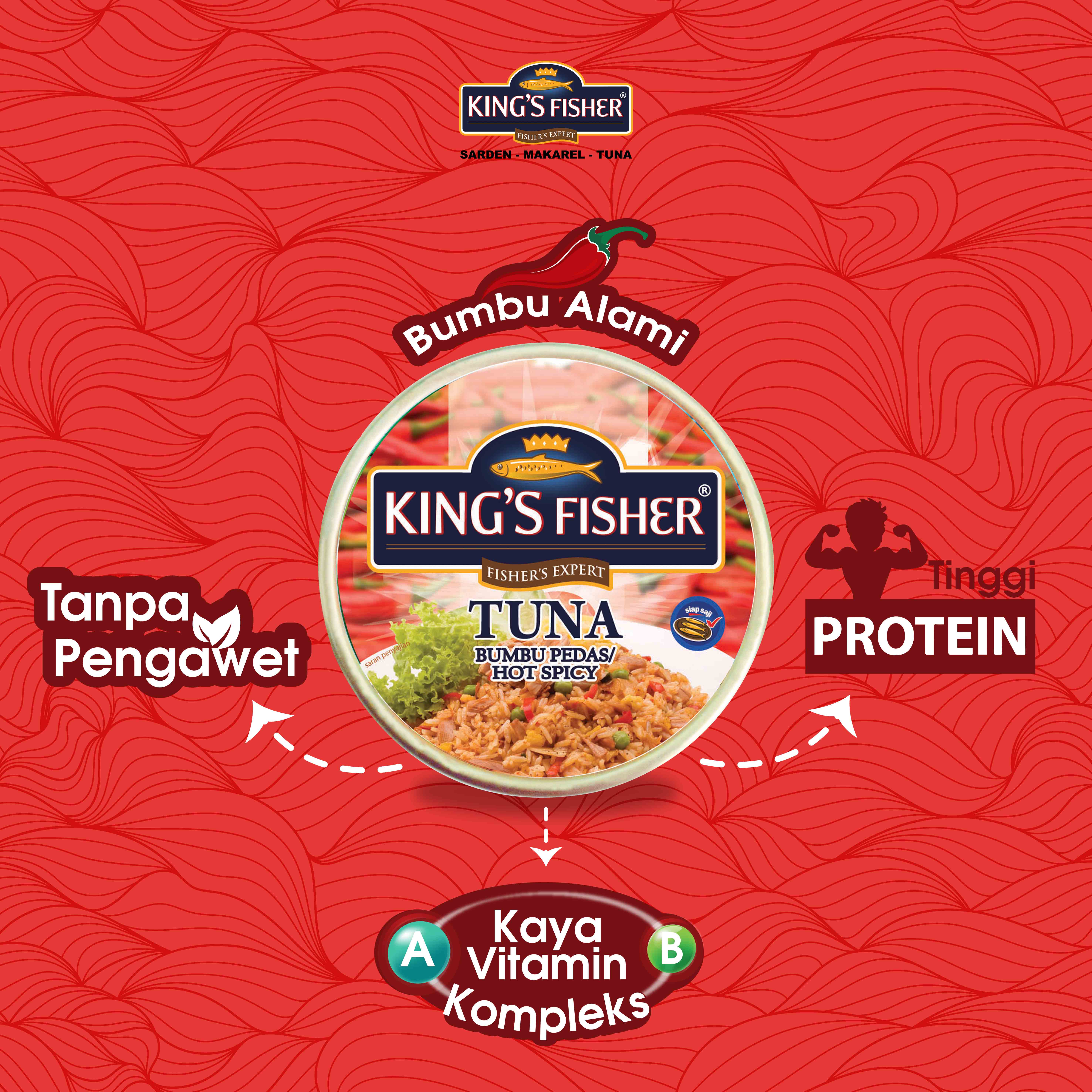 Paket 3 pcs King's Fisher Tuna Canned Hot Spicy Daging Tuna Makanan Kaleng 170 g