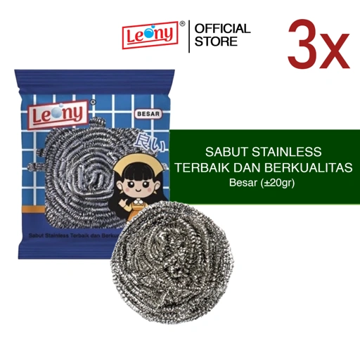 3 pcs Sabut Stainless Leony Besar Anti Karat kawat gosok panci Tahan Lama