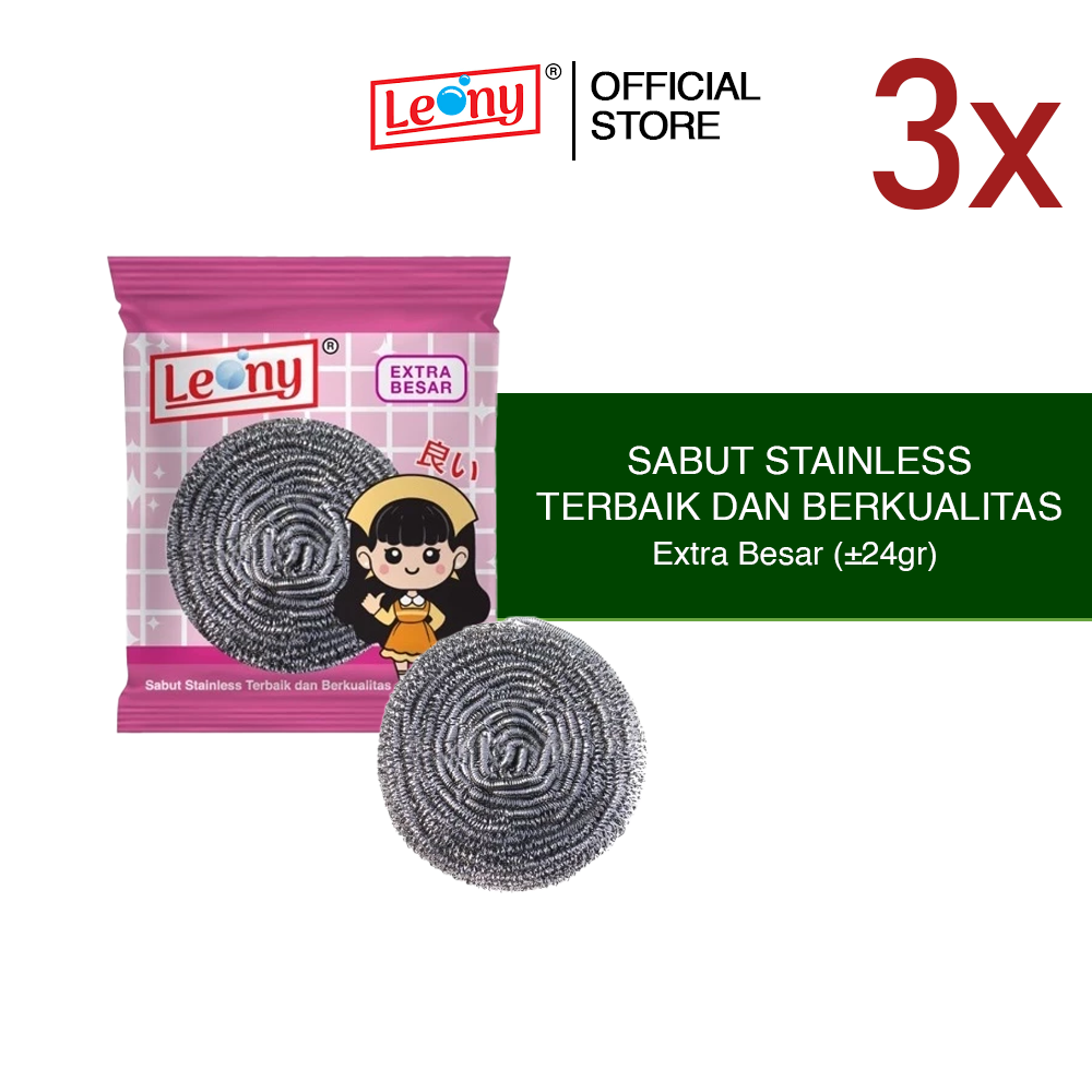 3 pcs Sabut Stainless Leony Extra Besar Anti Karat kawat gosok panci Tahan Lama