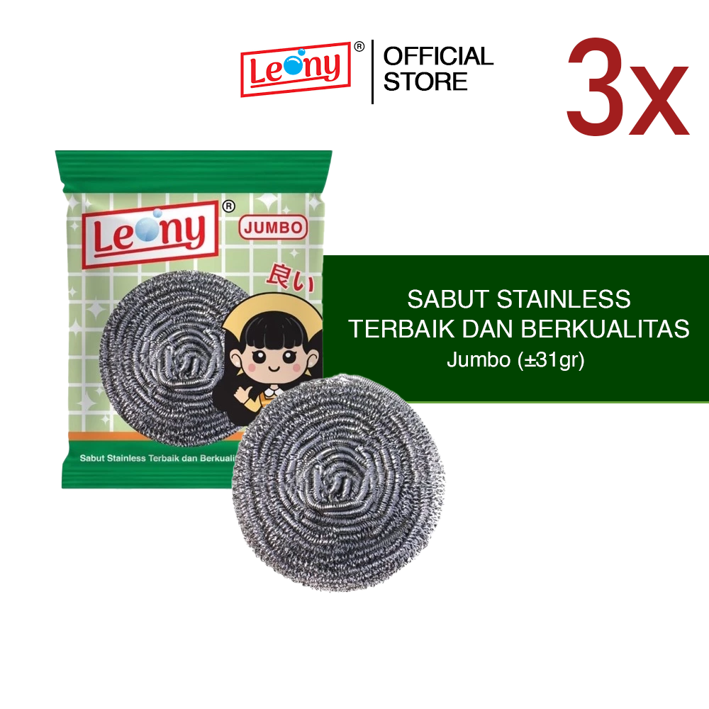 3 pcs Sabut Stainless Leony Jumbo Anti Karat kawat gosok panci Tahan Lama
