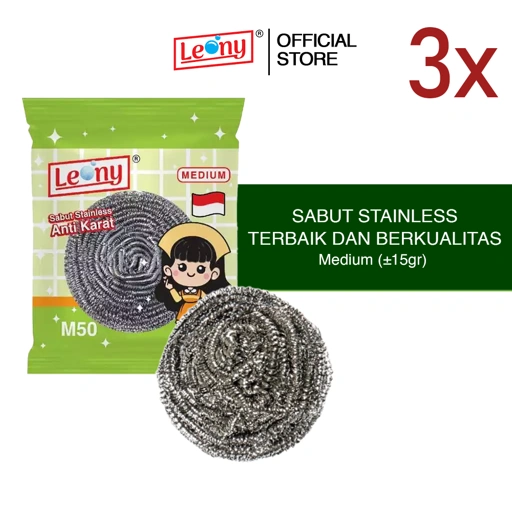 3 pcs Sabut Stainless Leony Medium Anti Karat kawat gosok panci Tahan Lama