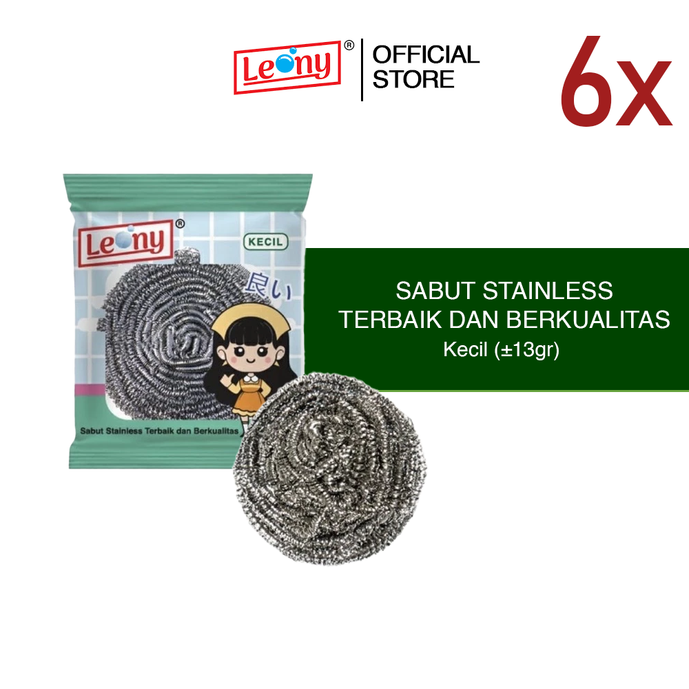 6 pcs Sabut Stainless Leony Kecil Anti Karat kawat gosok panci Tahan Lama