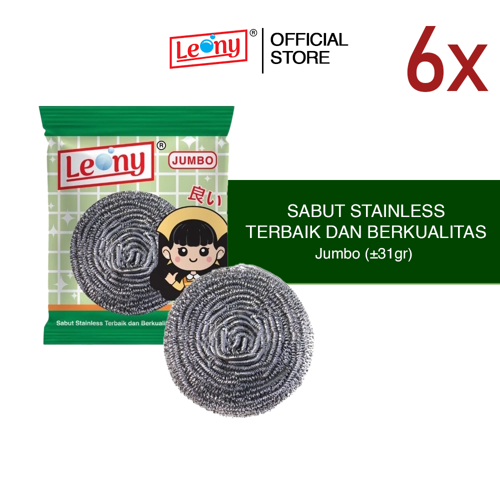 6 pcs Sabut Stainless Leony Jumbo Anti Karat kawat gosok panci Tahan Lama