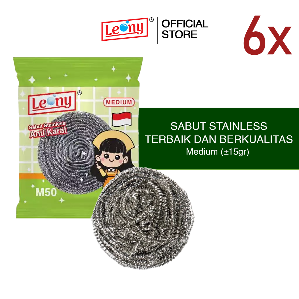 6 pcs Sabut Stainless Leony Medium Anti Karat kawat gosok panci Tahan Lama