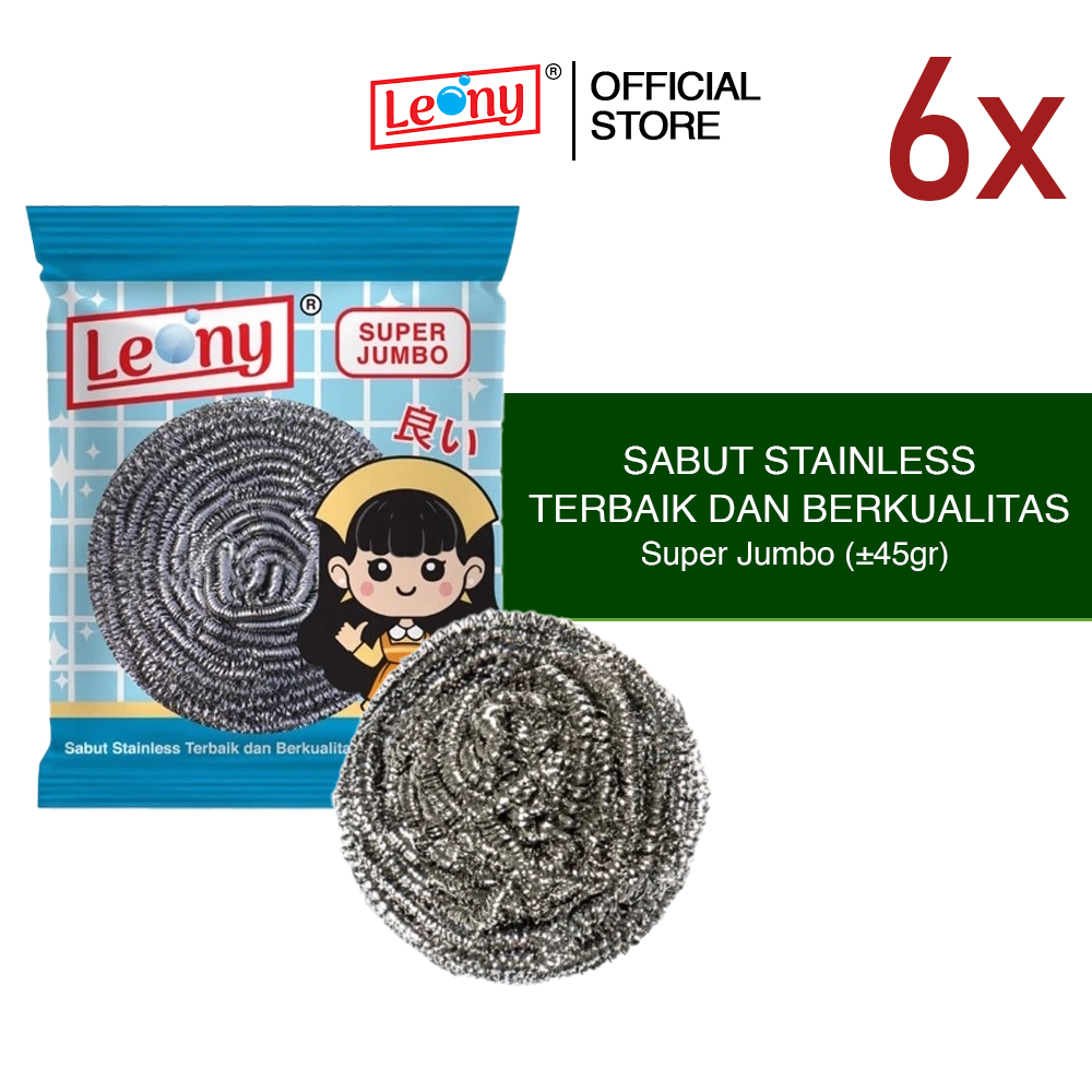 6 pcs Sabut Stainless Leony Super Jumbo Anti Karat kawat gosok panci Tahan Lama