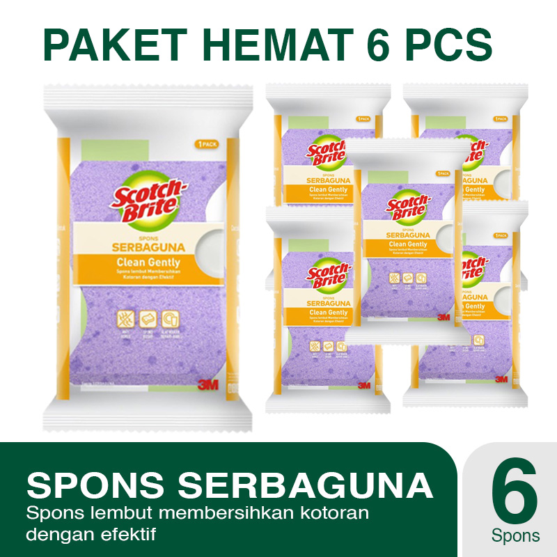 Paket 6 Pcs 3M SCOTCH BRITE Spons Cuci Piring Gentle Clean Spon Serbaguna ID-T44