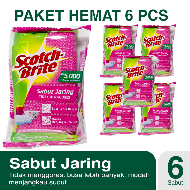Paket 6 Pcs 3M Scotch Brite Sabut Jaring ID-T60 Sabut Cuci Alat Plastik