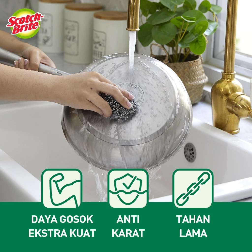 Paket 6 Pcs Scotch Brite Sabut Stainless Kawat Cuci Piring Ekonomis ID T57N