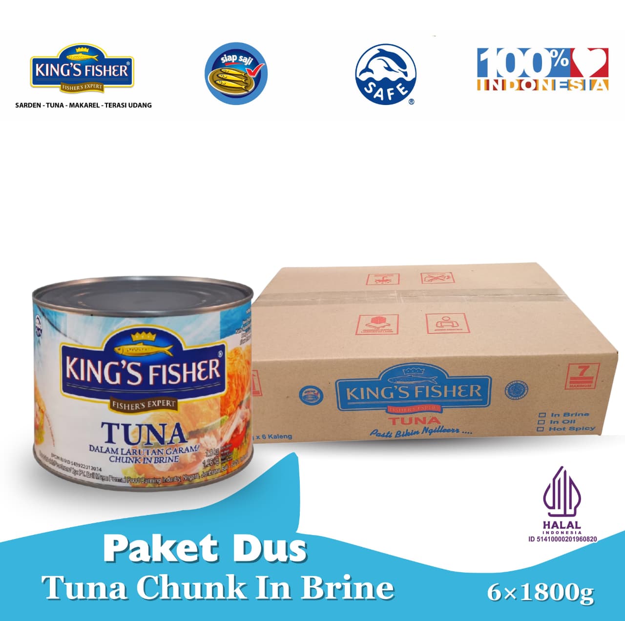 Paket 6 pcs King's Fisher Tuna dalam Air Garam 1800 g Tuna in Brine Daging Tuna Makanan Kaleng