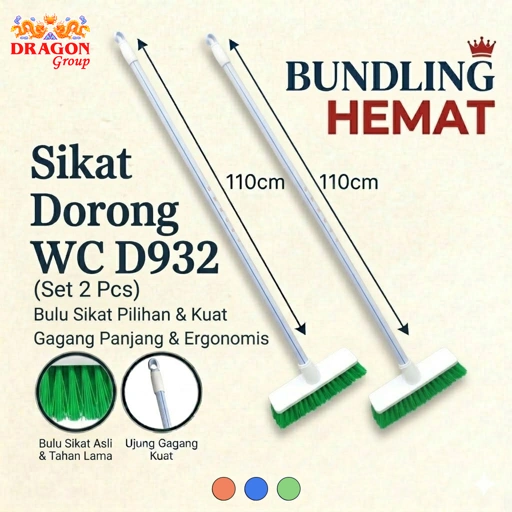 Paket 2 pcs DRAGON D932 Sikat Dorong Lantai WC Toilet 110 Cm Pembersih Kamar Mandi Cleaning Brush Serbaguna SK357