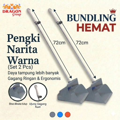 Paket 2 pcs DRAGON Pengki Narita Serokan Sampah 72 Cm Sistem Tutup Dustpan Serbaguna PP833