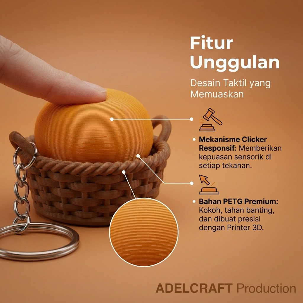 Ktmstore - Orange Basket Clicker Fidget Keranjang Jeruk Oren Gantungan Kunci Mechanical Keyboard 3D ASMR PETG