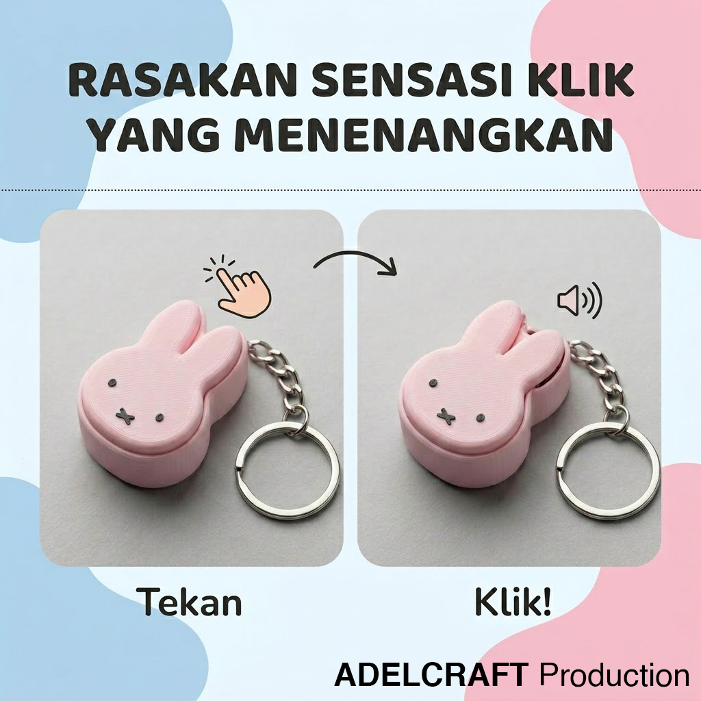 Ktmstore - Miffy Clicker Fidget Gantungan Kunci Kelinci Mechanical Keyboard 3D ASMR PETG