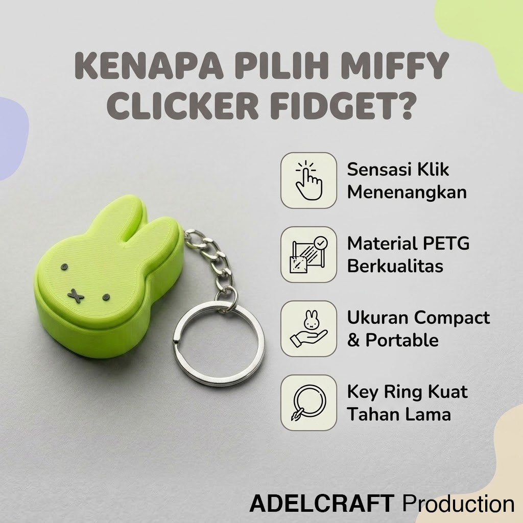 Ktmstore - Miffy Clicker Fidget Gantungan Kunci Kelinci Mechanical Keyboard 3D ASMR PETG