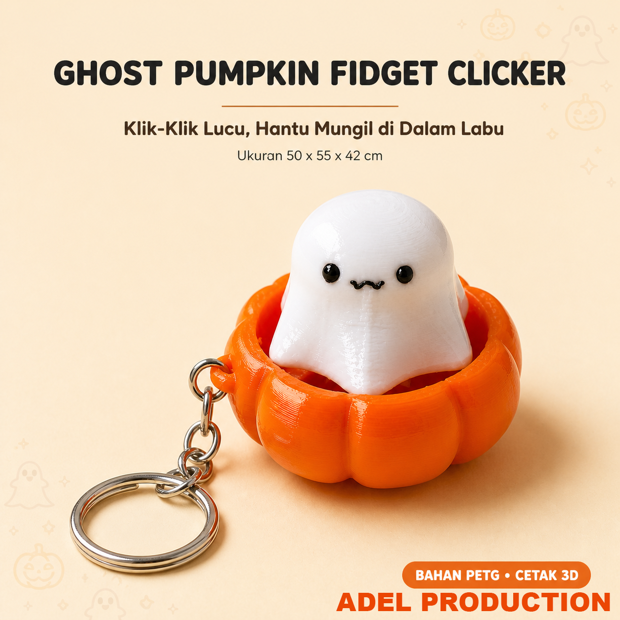 Ktmstore - Ghost Pumpkin Fidget Clicker Gantungan Kunci 3D PETG Mainan Anti Stres