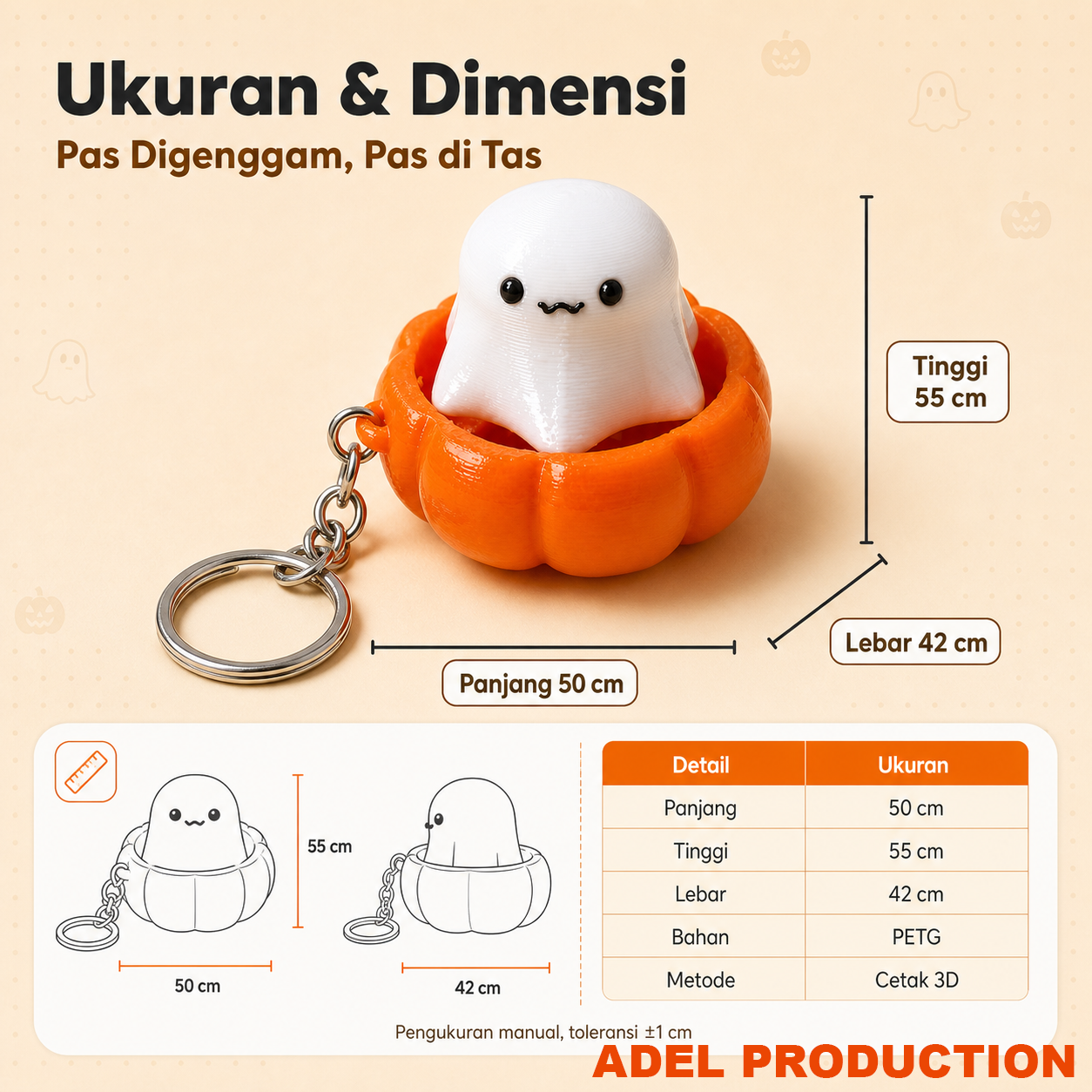 Ktmstore - Ghost Pumpkin Fidget Clicker Gantungan Kunci 3D PETG Mainan Anti Stres