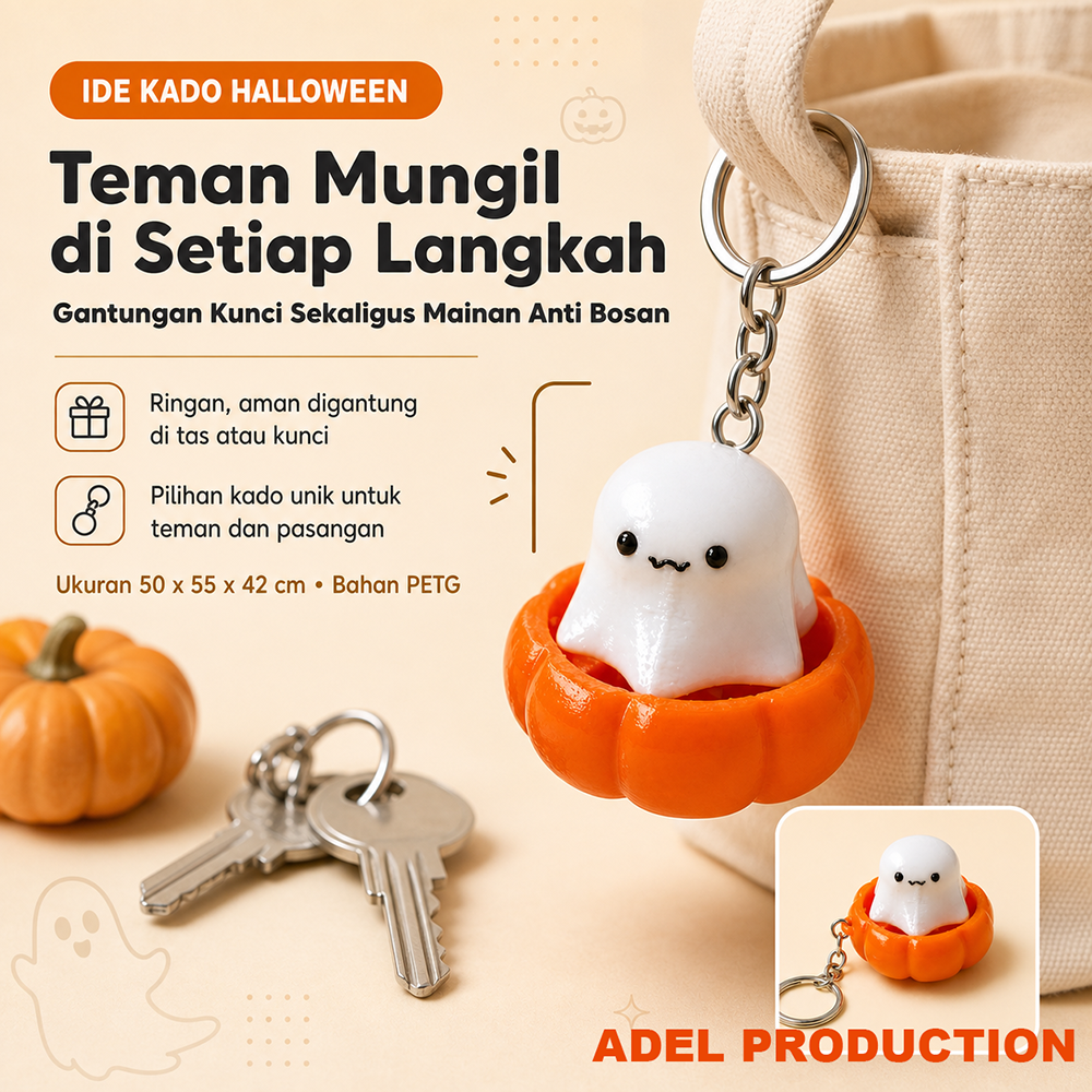 Ktmstore - Ghost Pumpkin Fidget Clicker Gantungan Kunci 3D PETG Mainan Anti Stres