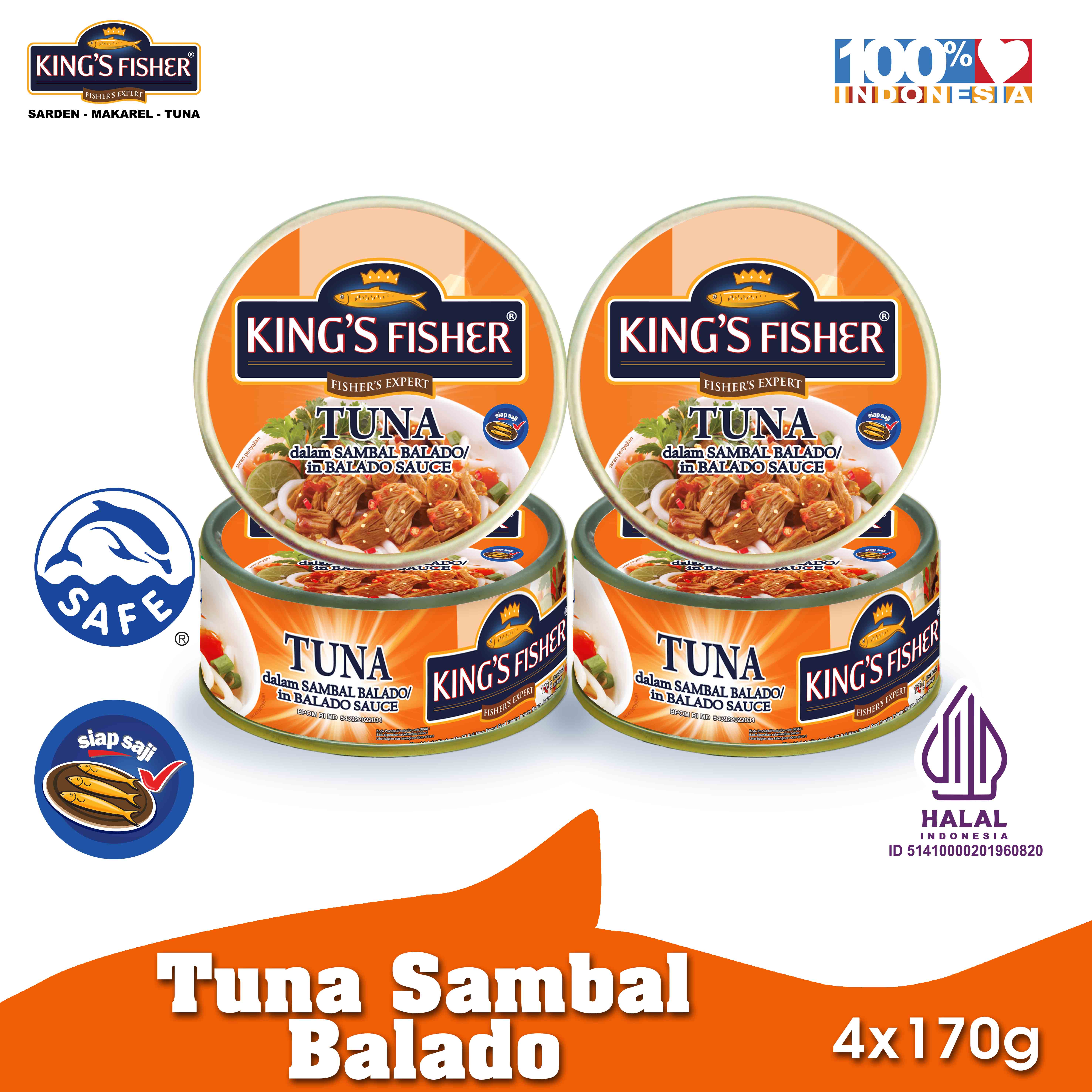 Paket 4 pc Kings Fisher Tuna Sambal balado Daging Tuna Makanan Kaleng 170 g